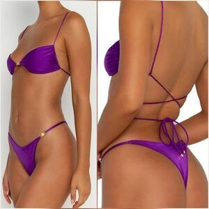 🩵⏭️NWOT Sparkly Purple & Gold Accent Strappy Bikini Set Small